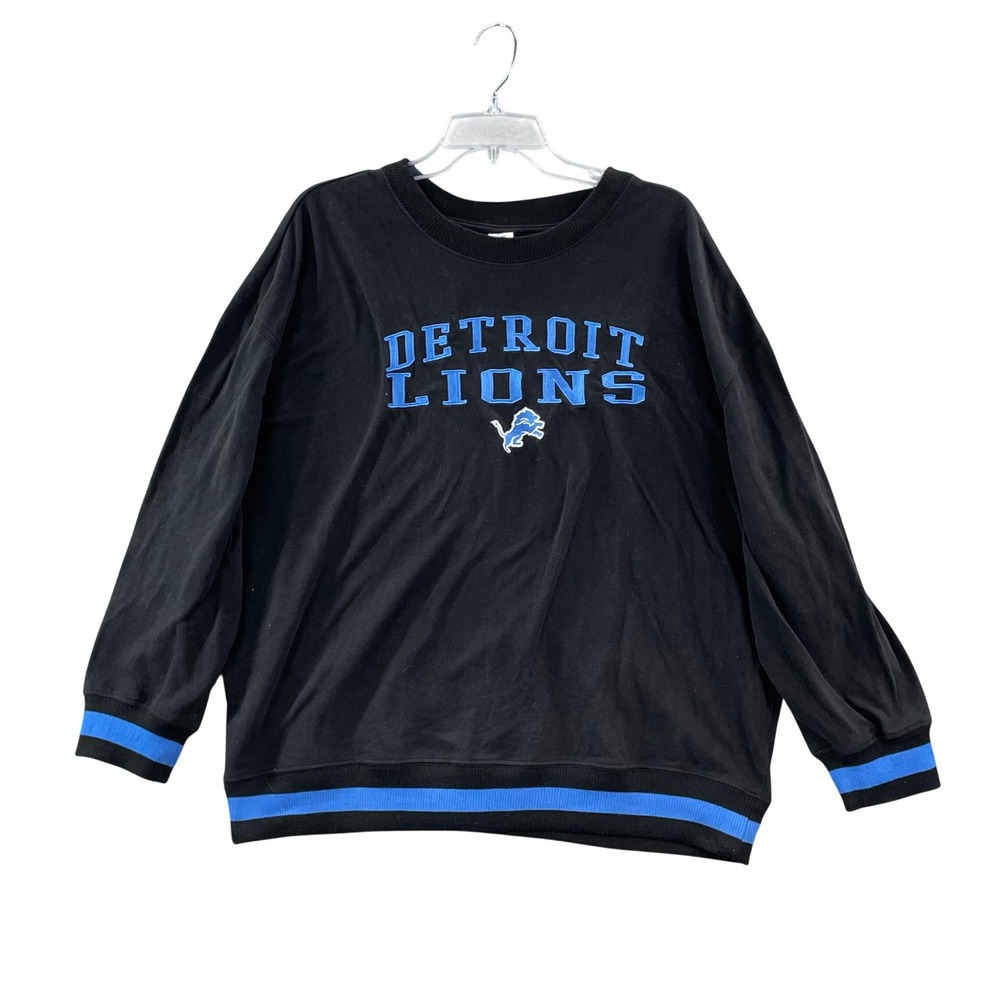 NFL Team Apparel Detroit Lions Top Womens XL Black Blue Long Sleeve Crewneck